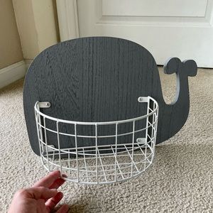 Whale wall hanging basket for bathroom or outdoors.